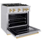ZLINE Autograph Edition 30 in. 4.2 cu. ft. Classic Gas Range with 4 Burner Cooktop and Convection Gas Oven in Stainless Steel and Polished Gold Accents, Open Box-Good Condition