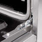 ZLINE Autograph Edition 30 in. 4.2 cu. ft. Classic Gas Range with 4 Burner Cooktop and Convection Gas Oven in Stainless Steel and Polished Gold Accents (CGRZ-30-G) close-up detail, StayPut oven door hinges.