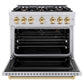 ZLINE Autograph Edition 36 in. 5.2 cu. ft. Classic Gas Range with 6 Burner Cooktop and Convection Gas Oven in Stainless Steel and Polished Gold Accents, Open Box-Good Condition