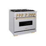 ZLINE Autograph Edition 36 in. 5.2 cu. ft. Classic Gas Range with 6 Burner Cooktop and Convection Gas Oven in Stainless Steel and Polished Gold Accents, Open Box-Good Condition