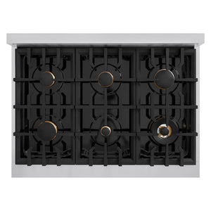 ZLINE Autograph Edition 36 in. 5.2 cu. ft. Classic Gas Range with 6 Burner Cooktop and Convection Gas Oven in Stainless Steel and Polished Gold Accents, Open Box-Great Condition
