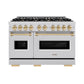 ZLINE Autograph Edition 48 in. 6.7 cu. ft. Classic Double Oven Gas Range with 8 Burner Cooktop in Stainless Steel and Polished Gold Accents, Open Box-Great Condition