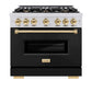 ZLINE Autograph Edition 36 in. 5.2 cu. ft. Classic Gas Range with 6 Burner Cooktop and Convection Gas Oven in Stainless Steel with Black Matte Door and Polished Gold Accents, Open Box-Good Condition