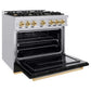 ZLINE Autograph Edition 36 in. 5.2 cu. ft. Classic Gas Range with 6 Burner Cooktop and Convection Gas Oven in Stainless Steel with Black Matte Door and Polished Gold Accents, Open Box-Good Condition