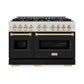 ZLINE Autograph Edition 48 in. 6.7 cu. ft. Classic Double Oven Gas Range with 8 Burner Cooktop in Stainless Steel with Black Matte Doors and Polished Gold Accents, Open Box-Great Condition