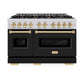 ZLINE Autograph Edition 48 in. 6.7 cu. ft. Classic Double Oven Gas Range with 8 Burner Cooktop in Stainless Steel with Black Matte Doors and Polished Gold Accents, Open Box-Good Condition