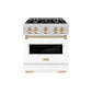 ZLINE Autograph Edition 30 in. 4.2 cu. ft. Classic Gas Range with 4 Burner Cooktop and Convection Gas Oven in Stainless Steel with White Matte Door and Polished Gold Accents, Open Box-Great Condition