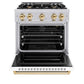 ZLINE Autograph Edition 30 in. 4.2 cu. ft. Classic Gas Range with 4 Burner Cooktop and Convection Gas Oven in Stainless Steel with White Matte Door and Polished Gold Accents, Open Box-Good Condition