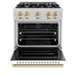ZLINE Autograph Edition 30 in. 4.2 cu. ft. Classic Gas Range with 4 Burner Cooktop and Convection Gas Oven in Stainless Steel with White Matte Door and Polished Gold Accents, Open Box-Great Condition