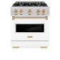 ZLINE Autograph Edition 30 in. 4.2 cu. ft. Classic Gas Range with 4 Burner Cooktop and Convection Gas Oven in Stainless Steel with White Matte Door and Polished Gold Accents, Open Box-Great Condition