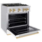 ZLINE Autograph Edition 30 in. 4.2 cu. ft. Classic Gas Range with 4 Burner Cooktop and Convection Gas Oven in Stainless Steel with White Matte Door and Polished Gold Accents, Open Box-Good Condition