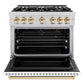 ZLINE Autograph Edition 36 in. 5.2 cu. ft. Classic Gas Range with 6 Burner Cooktop and Convection Gas Oven in Stainless Steel with White Matte Door and Polished Gold Accents, Open Box-Great Condition