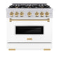 ZLINE Autograph Edition 36 in. 5.2 cu. ft. Classic Gas Range with 6 Burner Cooktop and Convection Gas Oven in Stainless Steel with White Matte Door and Polished Gold Accents, Open Box-Good Condition