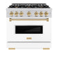 ZLINE Autograph Edition 36 in. 5.2 cu. ft. Classic Gas Range with 6 Burner Cooktop and Convection Gas Oven in Stainless Steel with White Matte Door and Polished Gold Accents, Open Box-Great Condition