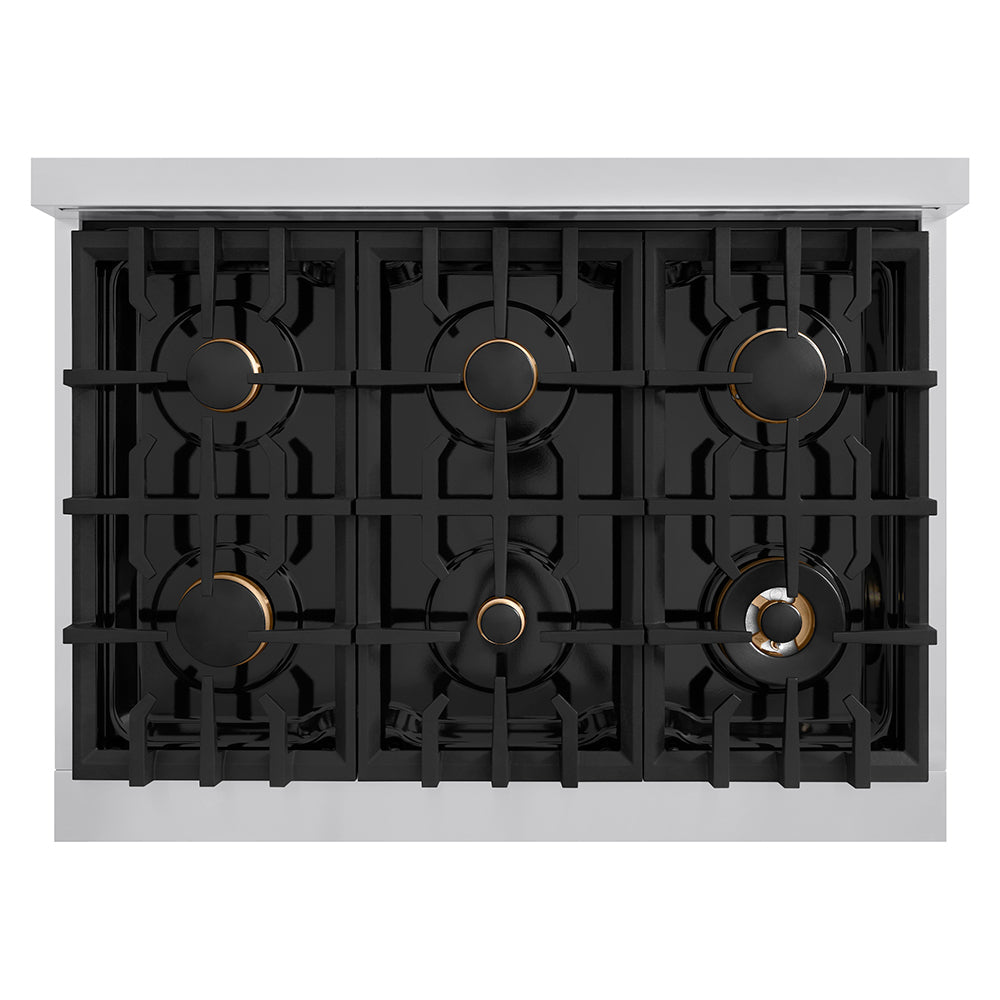 ZLINE Autograph Edition 36 in. Legacy Gas Rangetop with 6 Burners and Porcelain Cooktop in Stainless Steel with Champagne Bronze Accents, Open Box-Good Condition