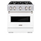 ZLINE 30 in. 4.2 cu. ft. Classic Dual Fuel Range with 4 Burner Gas Cooktop and Electric Convection Oven in Stainless Steel with White Matte Door (CDR-WM-30) front, oven closed.