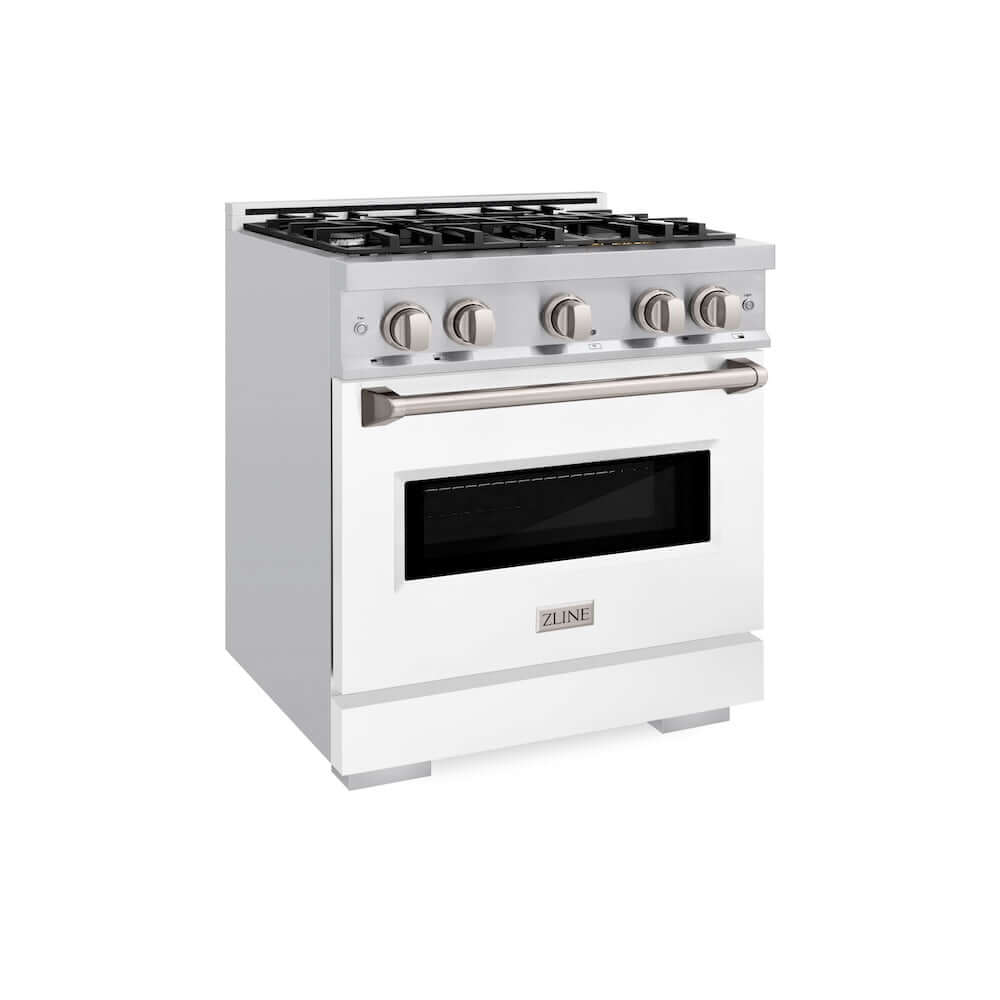 ZLINE 30 in. 4.2 cu. ft. Classic Gas Range with 4 Burner Cooktop and Convection Gas Oven in Stainless Steel with White Matte Door (CGR-WM-30)