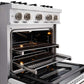 ZLINE 30 in. 4.2 cu. ft. Classic Gas Range with 4 Burner Cooktop and Convection Gas Oven in Stainless Steel with White Matte Door (CGR-WM-30) close-up, oven open with racks extended.
