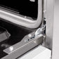 ZLINE 30 in. 4.2 cu. ft. Classic Gas Range with 4 Burner Cooktop and Convection Gas Oven in Stainless Steel with White Matte Door (CGR-WM-30) close-up detail, StayPut oven door hinges.