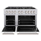 ZLINE 48 in. 6.7 cu. ft. Classic Double Oven Gas Range with 8 Burner Cooktop in Stainless Steel with White Matte Doors (CGR-WM-48) front, oven open.