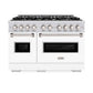 ZLINE 48 in. 6.7 cu. ft. Classic Double Oven Gas Range with 8 Burner Cooktop in Stainless Steel with White Matte Doors (CGR-WM-48) front, oven closed.