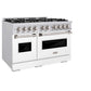 ZLINE 48 in. 6.7 cu. ft. Classic Double Oven Gas Range with 8 Burner Cooktop in Stainless Steel with White Matte Doors (CGR-WM-48) side, oven closed.