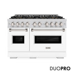 ZLINE 48 in. 6.7 cu. ft. Classic Dual Fuel Range with 8 Burner DuoPro™ Cooktop and Dual Ovens with White Matte Doors (PCDR-WM-48) main image.