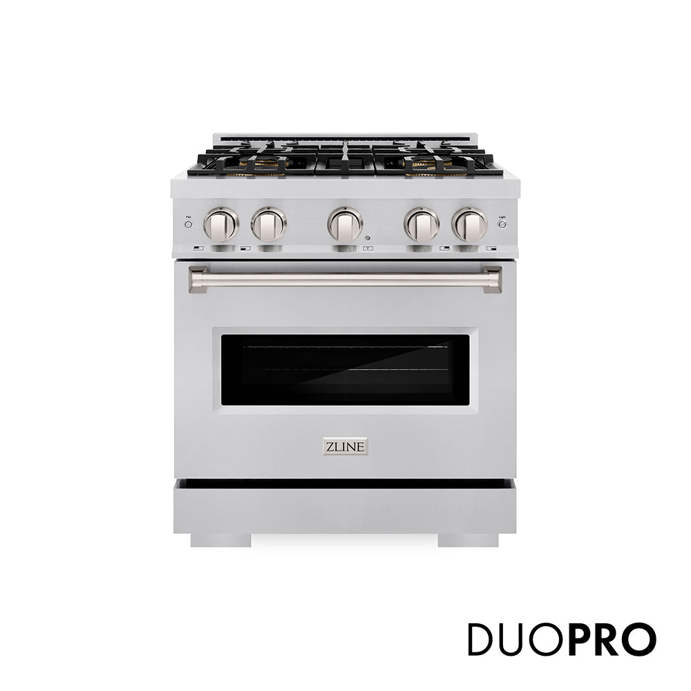 ZLINE 30 in. 4.2 cu. ft. Classic Dual Fuel Range with 4 Burner DuoPro™ Cooktop and Electric Convection Oven in Stainless Steel, Open Box-Great Condition