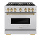 ZLINE Autograph Edition 36 in. 5.2 cu. ft. Classic Dual Fuel Range with 6 Burner DuoPro™ Cooktop and Electric Convection Oven in Stainless Steel and Champagne Bronze Accents, Open Box-Great Condition