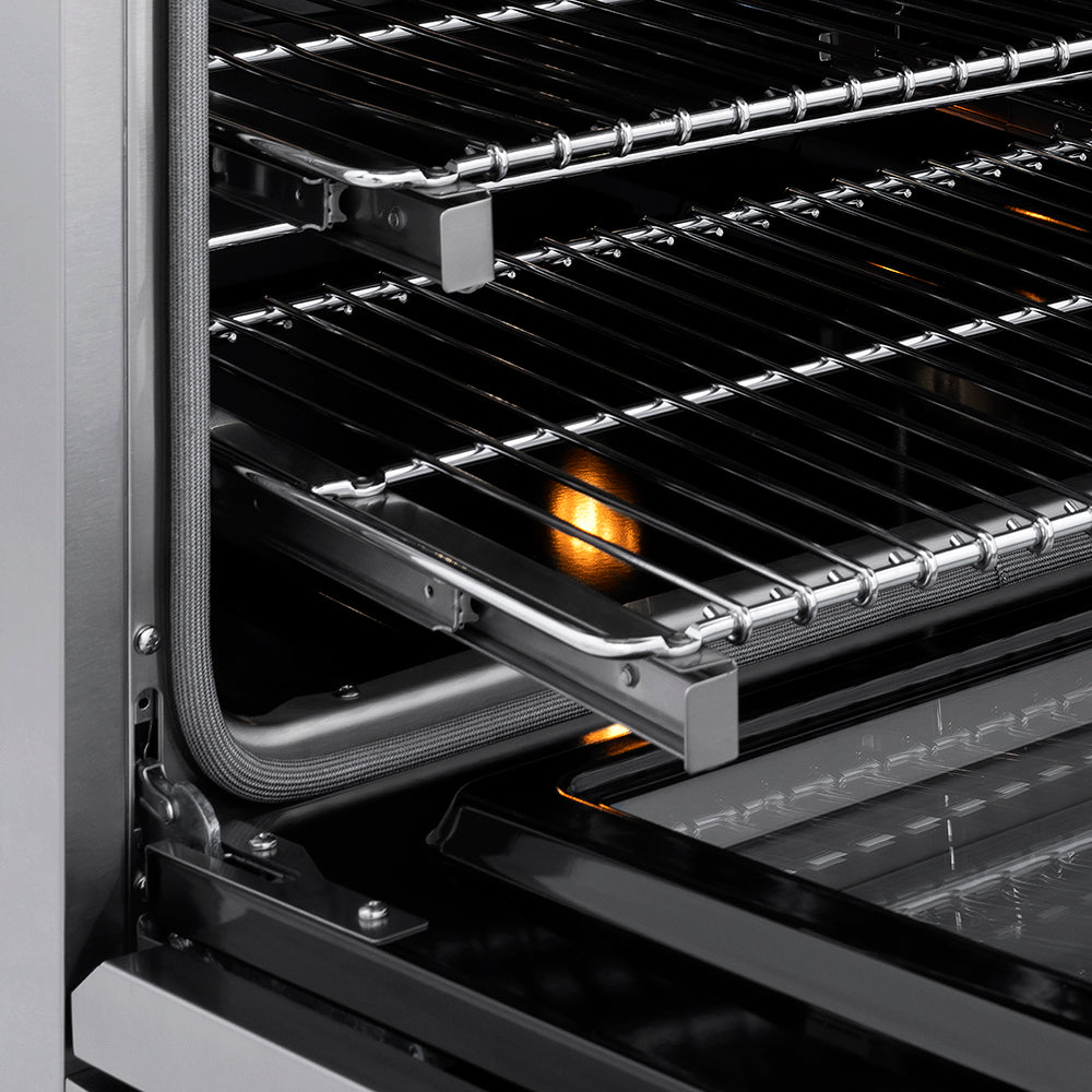 ZLINE Autograph Edition 36 in. 5.2 cu. ft. Classic Dual Fuel Range with 6 Burner DuoPro™ Cooktop and Electric Convection Oven in Stainless Steel and Champagne Bronze Accents, Open Box-Great Condition