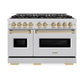 ZLINE Autograph Edition 48 in. 6.7 cu. ft. Classic Dual Fuel Range with 8 Burner DuoPro™ Cooktop and Dual Ovens in Stainless Steel and Champagne Bronze Accents, Open Box-Great Condition