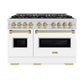 ZLINE Autograph Edition 48 in. 6.7 cu. ft. Classic Dual Fuel Range with 8 Burner DuoPro™ Cooktop and Dual Ovens with White Matte Doors and Champagne Bronze Accents, Open Box-Great Condition