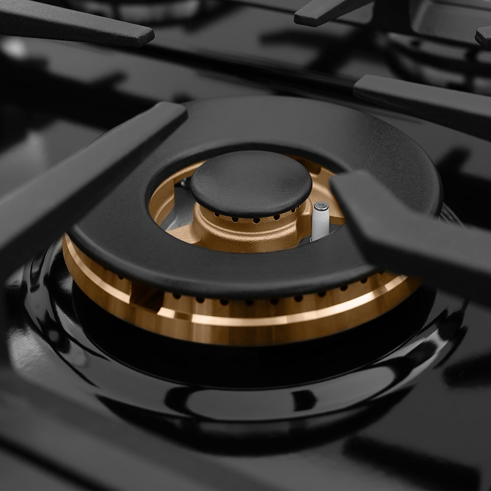 ZLINE 36 in. Classic Gas Rangetop with 6 Brass Burners and Porcelain Cooktop in Stainless Steel (RT-BR-36) large gas burner.