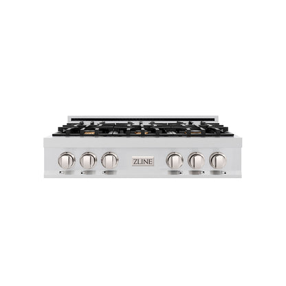 ZLINE 36 in. Classic Gas Rangetop with 6 Brass Burners and Porcelain Cooktop in Stainless Steel (RT-BR-36)