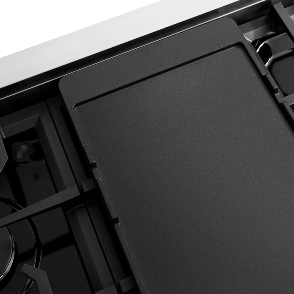 ZLINE 48 in. Classic Gas Rangetop with 8 Burners and Porcelain Cooktop in Stainless Steel with Griddle (RT-GR-48) reversible griddle flat side.