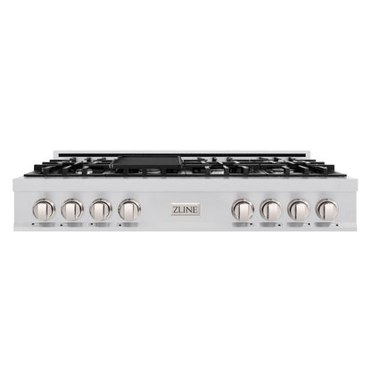 ZLINE 48 in. Classic Gas Rangetop with 8 Burners and Porcelain Cooktop in Stainless Steel (RT48) front.