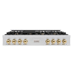 ZLINE Autograph Edition 48 in. Classic Gas Rangetop with 8 Burners and Porcelain Cooktop in Stainless Steel with Polished Gold Accents (RTZ-48-G) front.
