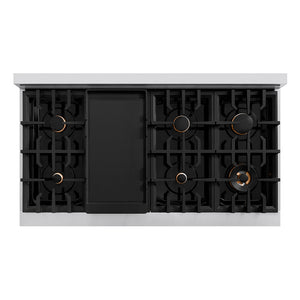 ZLINE Autograph Edition 48 in. Legacy Gas Rangetop with 7 Burners and Porcelain Cooktop in Stainless Steel with Polished Gold Accents, Open Box-Great Condition