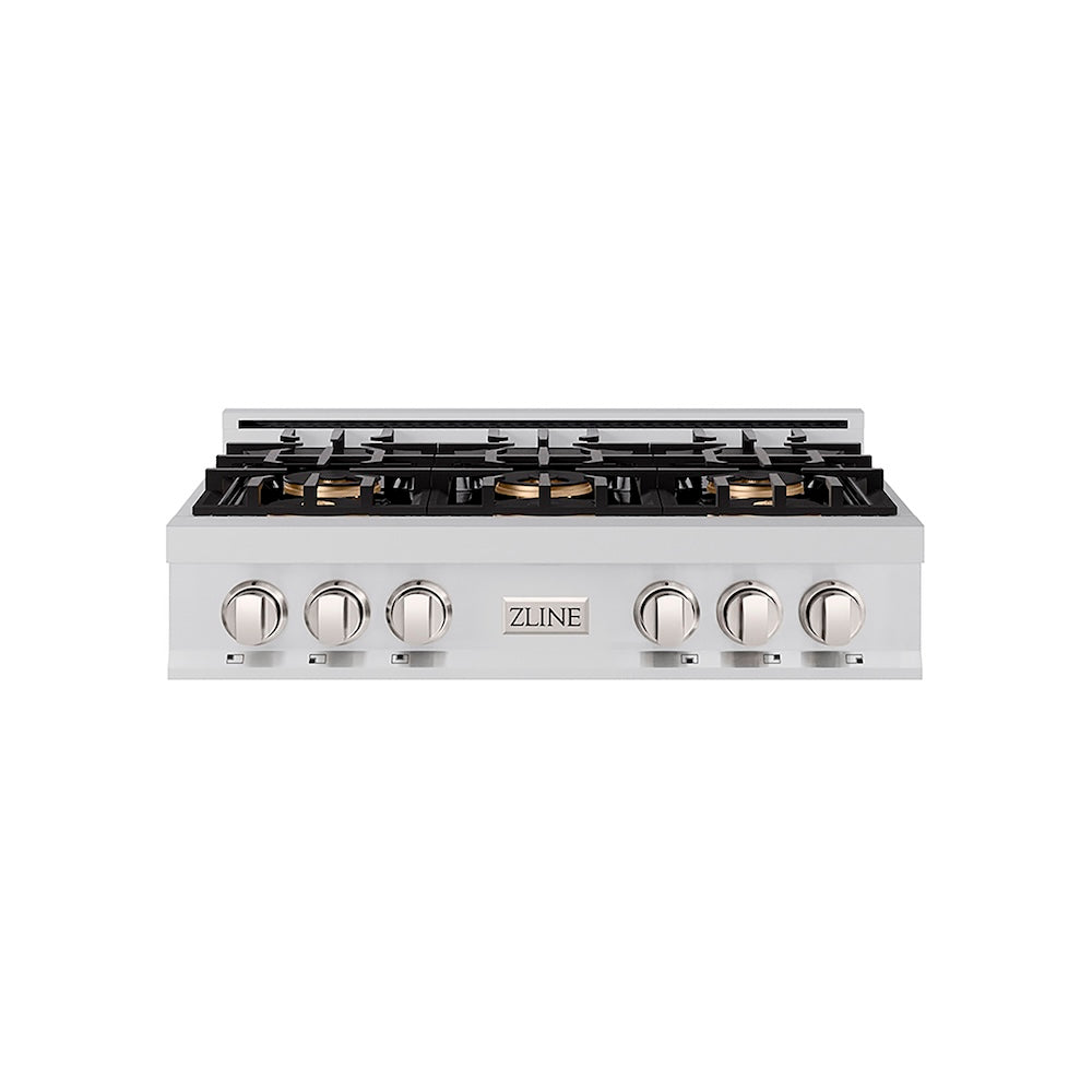 ZLINE 36 in. Classic Gas Rangetop with 6 Burner DuoPro™ Cooktop in Stainless Steel (PCRT36) front.