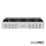 ZLINE 48 in. Classic Gas Rangetop with 8 Burner DuoPro™ Cooktop in Stainless Steel (PCRT48) front, with DuoPro™ logo.