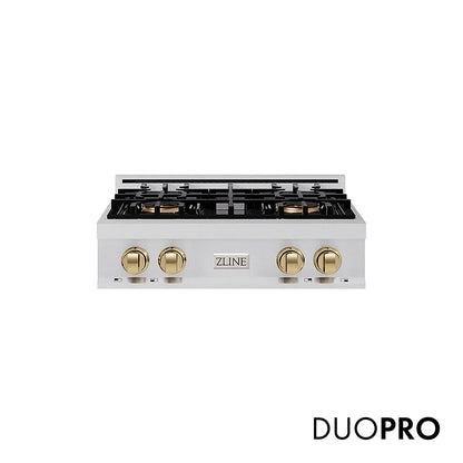 ZLINE Autograph Edition 30 in. Classic Gas Rangetop with 4 Burner DuoPro™ Cooktop in Stainless Steel and Champagne Bronze Accents, Open Box-Great Condition