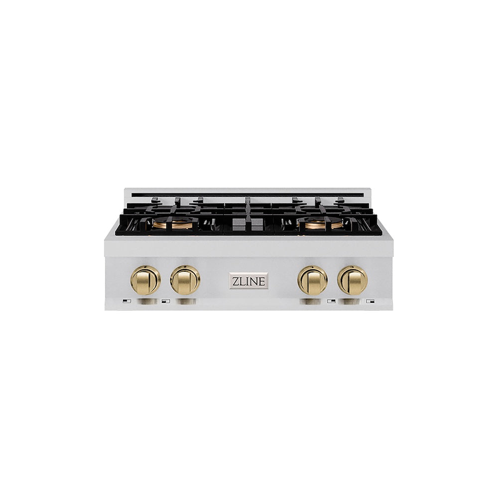 ZLINE Autograph Edition 30 in. Classic Gas Rangetop with 4 Burner DuoPro™ Cooktop in Stainless Steel and Champagne Bronze Accents, Open Box-Good Condition