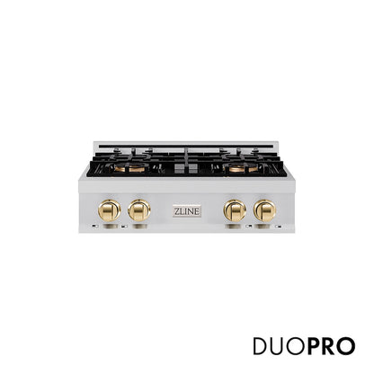 ZLINE Autograph Edition 30 in. Classic Gas Rangetop with 4 Burner DuoPro™ Cooktop in Stainless Steel and Polished Gold Accents, Open Box-Good Condition