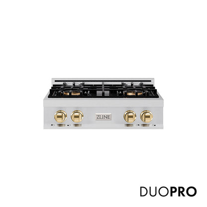 ZLINE Autograph Edition 30 in. Classic Gas Rangetop with 4 Burner DuoPro™ Cooktop in Stainless Steel and Polished Gold Accents, Open Box-Great Condition