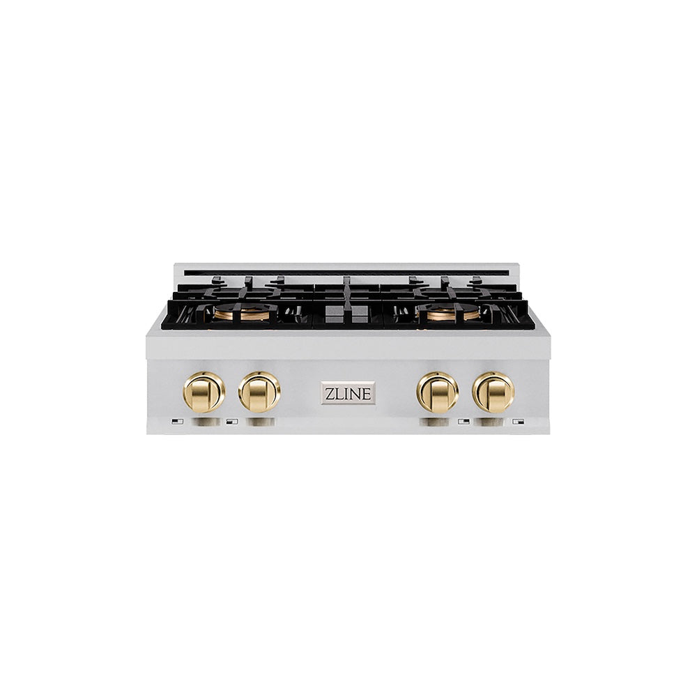 ZLINE Autograph Edition 30 in. Classic Gas Rangetop with 4 Burner DuoPro™ Cooktop in Stainless Steel and Polished Gold Accents, Open Box-Good Condition
