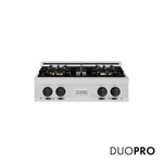 ZLINE Autograph Edition 30 in. Classic Gas Rangetop with 4 Burner DuoPro™ Cooktop in Stainless Steel and Matte Black Accents (PCRTZ-30-MB) front, with DuoPro™ logo.