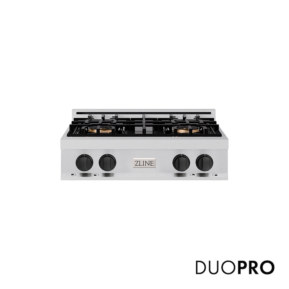 ZLINE Autograph Edition 30 in. Classic Gas Rangetop with 4 Burner DuoPro™ Cooktop in Stainless Steel and Matte Black Accents, Open Box-Good Condition