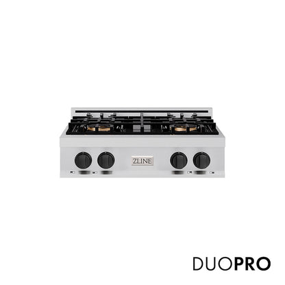 ZLINE Autograph Edition 30 in. Classic Gas Rangetop with 4 Burner DuoPro™ Cooktop in Stainless Steel and Matte Black Accents, Open Box-Good Condition