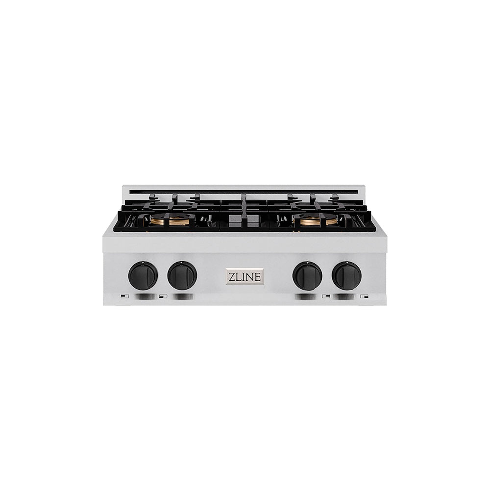 ZLINE Autograph Edition 30 in. Classic Gas Rangetop with 4 Burner DuoPro™ Cooktop in Stainless Steel and Matte Black Accents, Open Box-Good Condition