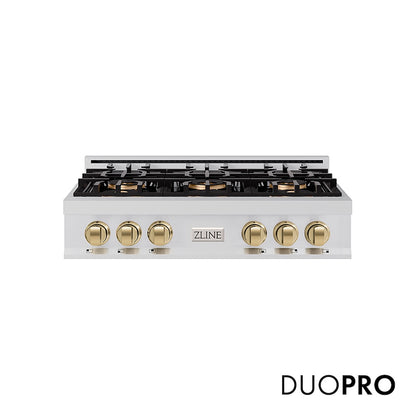 ZLINE Autograph Edition 36 in. Classic Gas Rangetop with 6 Burner DuoPro™ Cooktop in Stainless Steel and Champagne Bronze Accents, Open Box-Good Condition